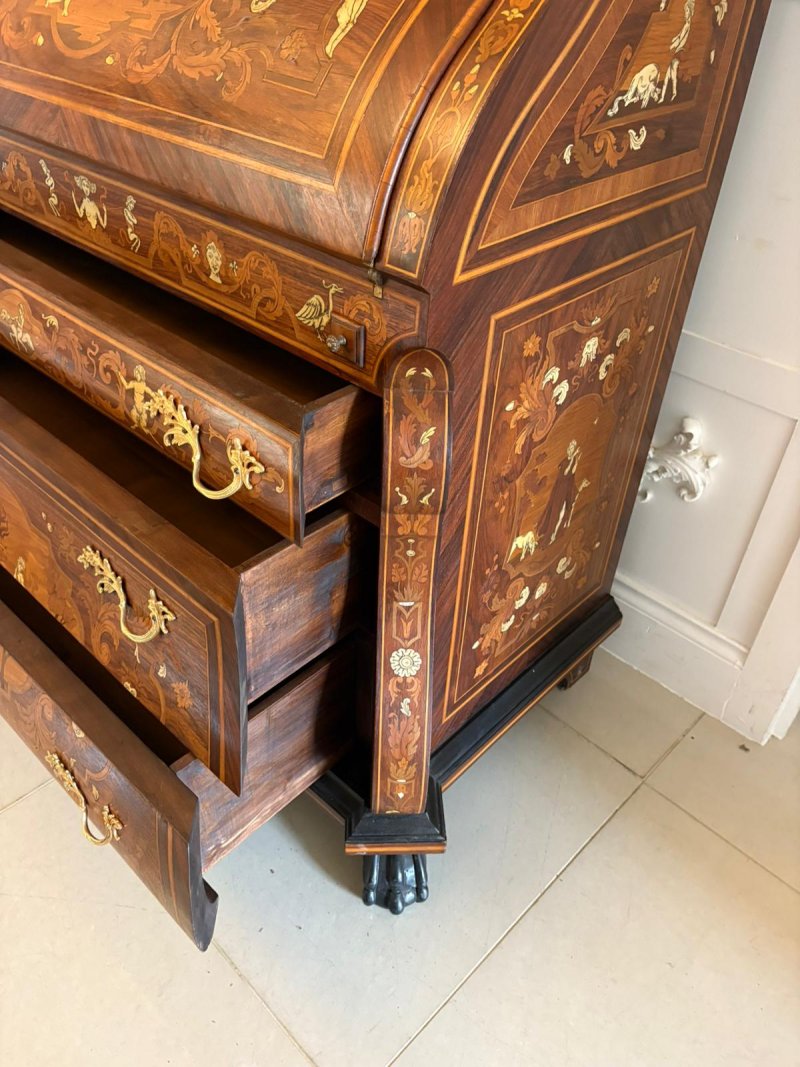 Outstanding Quality Antique Italian Marquetry Inlaid Burr Walnut Bureau Bookcase - Image 13